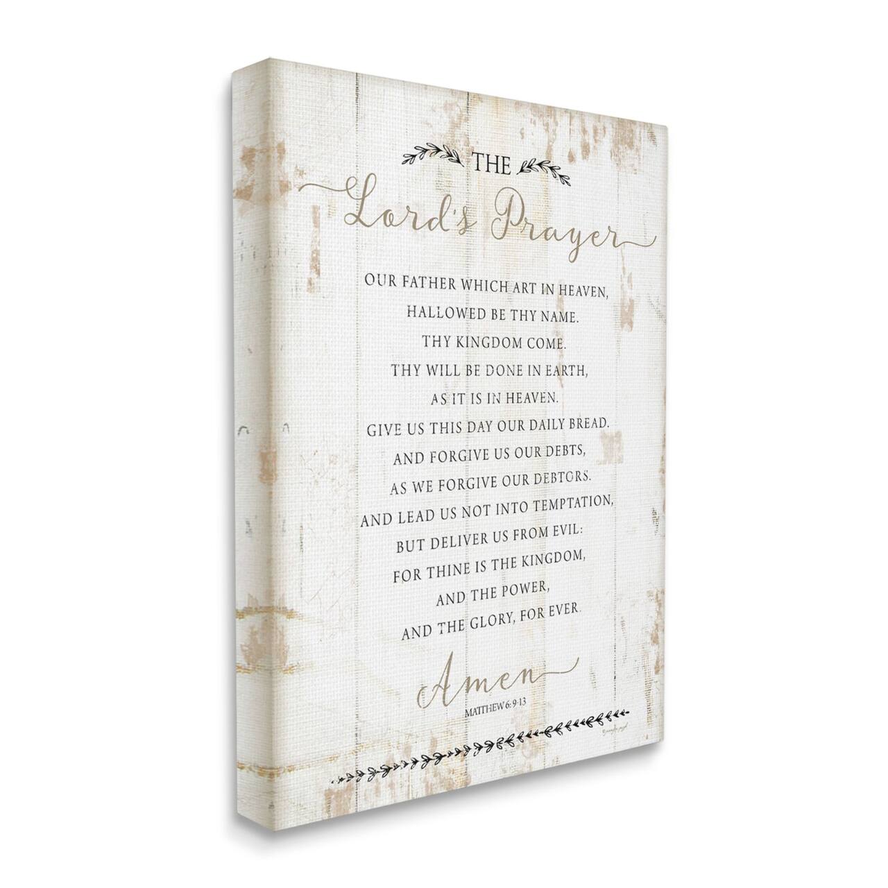 Stupell Industries The Lords Prayer Our Father Rustic Distressed White Wood Look Canvas Wall Art